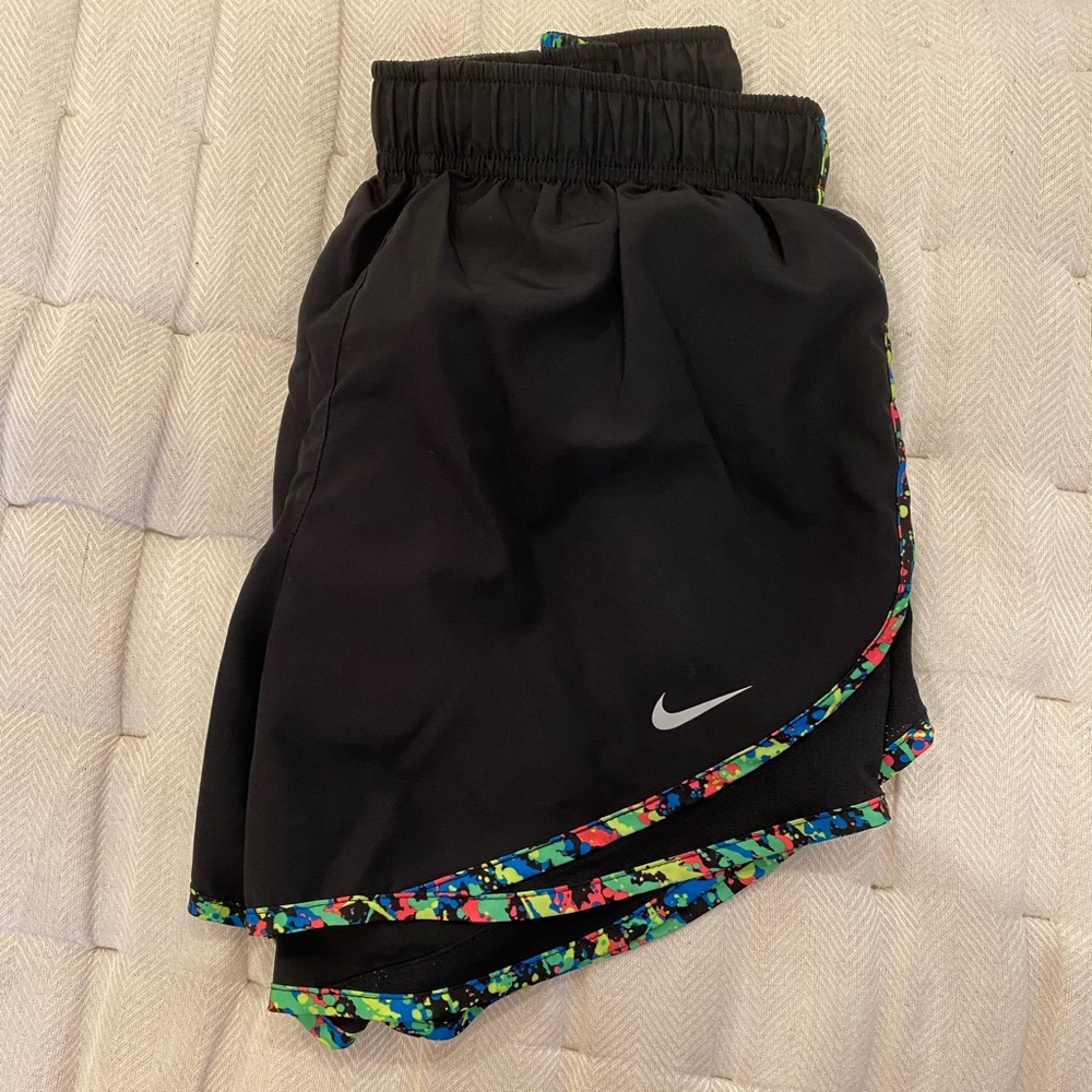 Nike Shorts. Black with paint splatter trim.